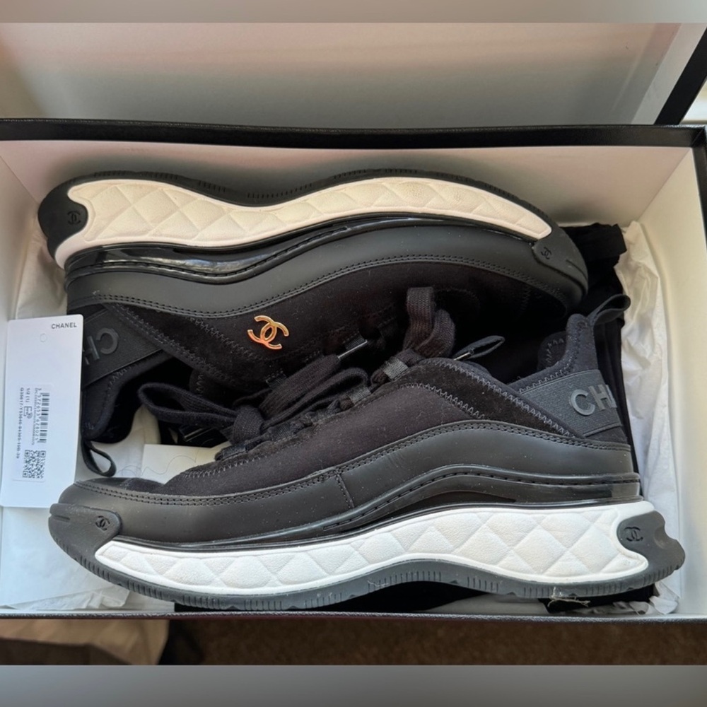 CHANEL Black and White Sneakers with Chunky Design